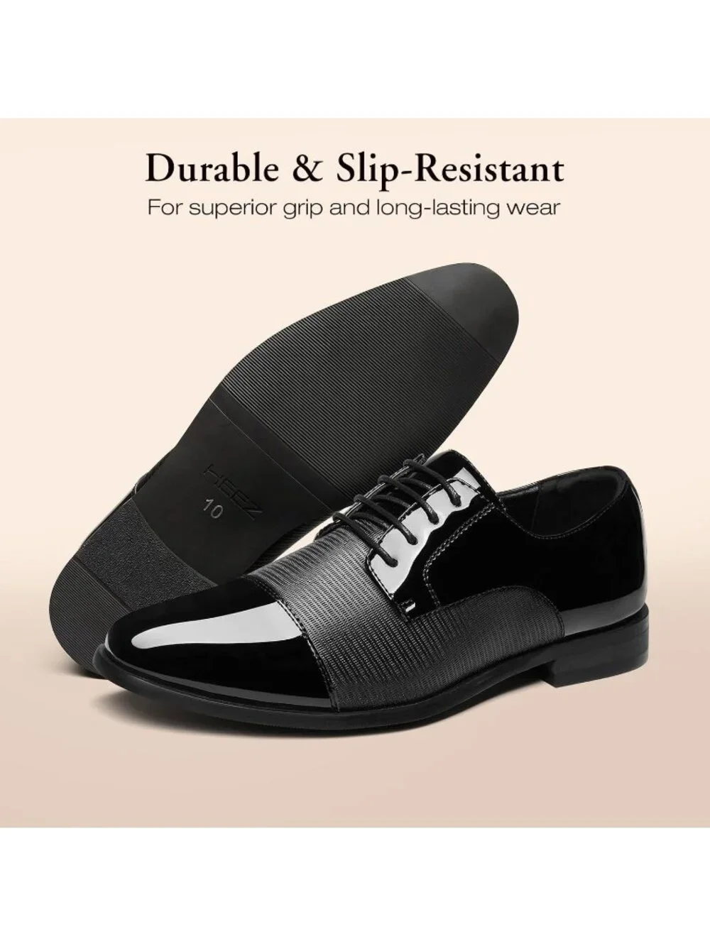 Men Black Patent Leather Shiny Textured Formal Wedding Derby Oxford Tuxedo Shoes